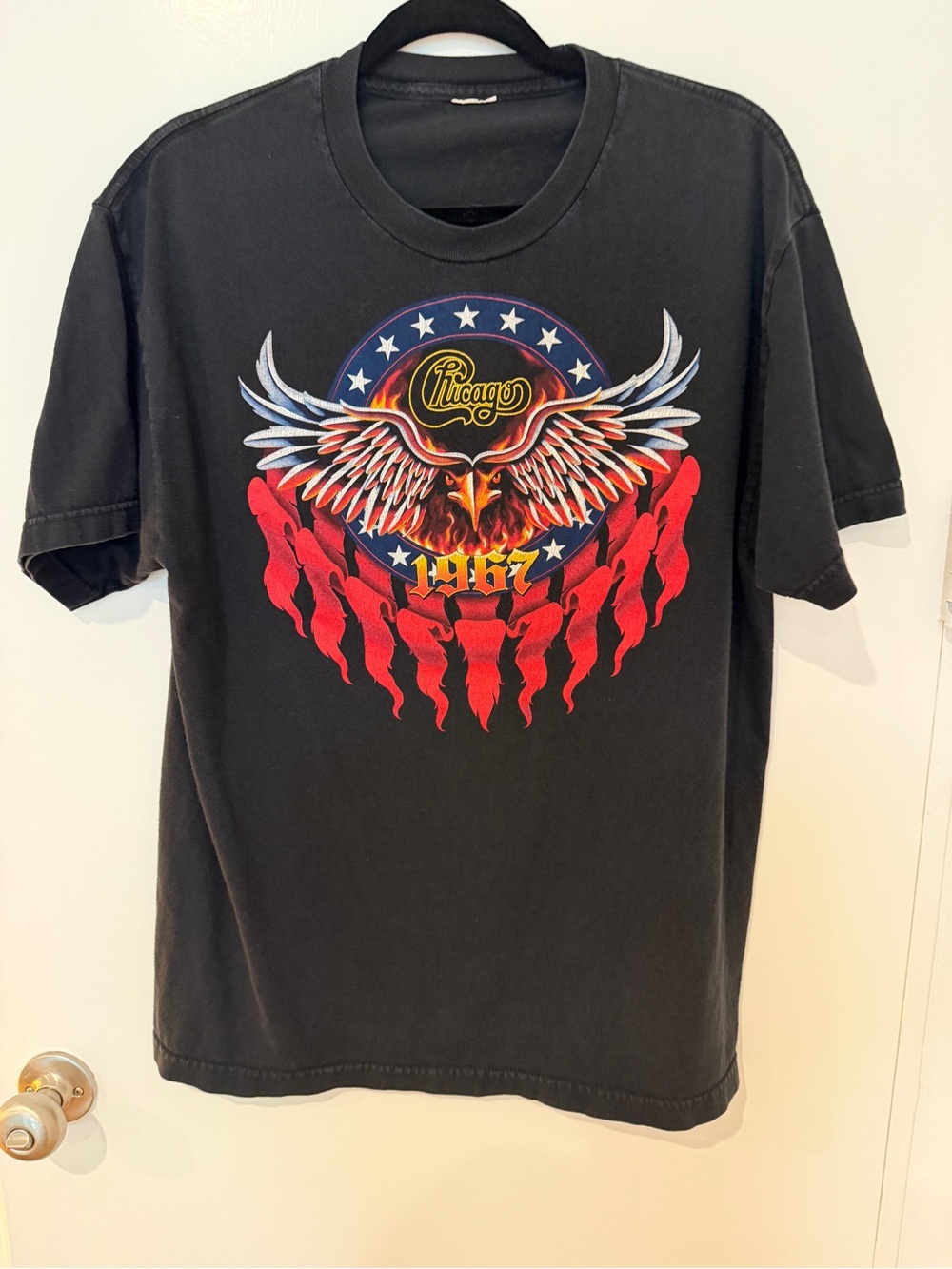 Chicago 1967 Band Black Graphic Tee with Red Wings